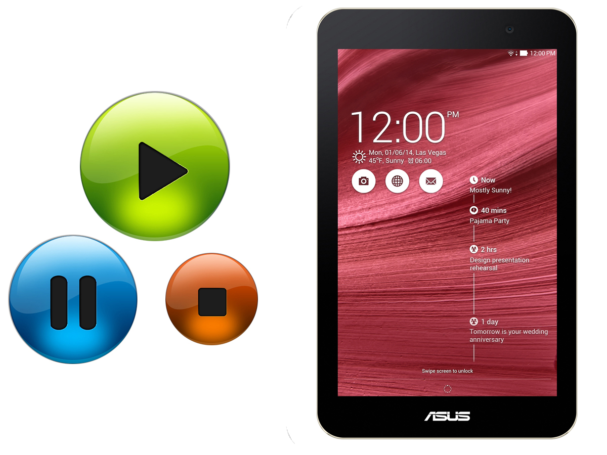 Tablet Asus a obrázek multimedialního přehrávače